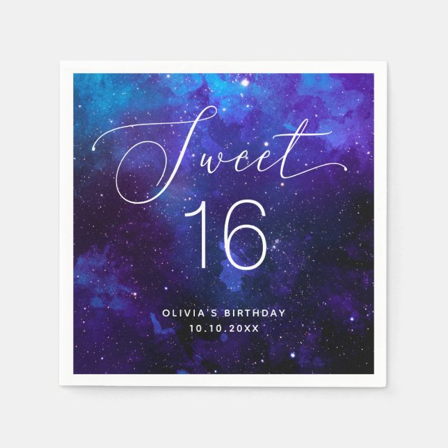 Guardanapo De Papel Sweet 16 Galaxy Birthday | Cosmic Sixteen Party (Frente)