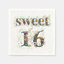 Guardanapo De Papel Sweet 16 Happy Birthday Wildflower Text