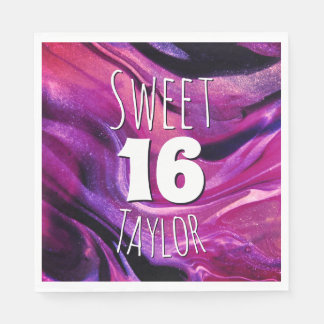 Guardanapo De Papel Sweet 16 Magenta Purple Marble Personalized