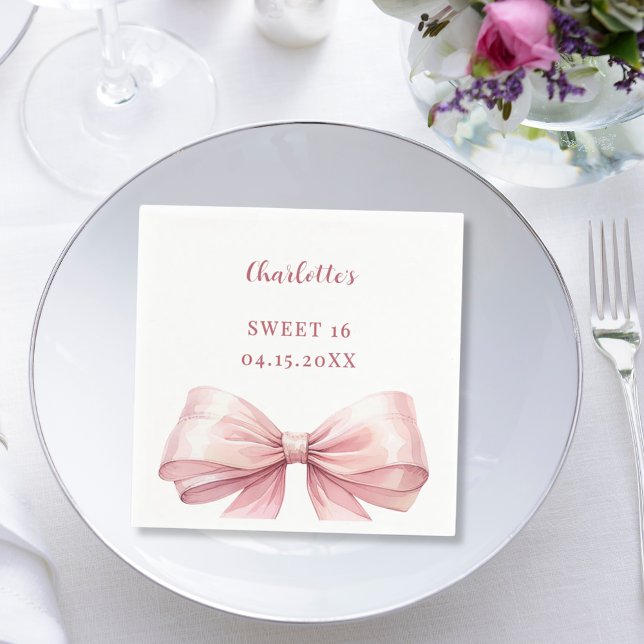 Guardanapo De Papel Sweet 16 pink bow elegant modern luncheon (Criador carregado)