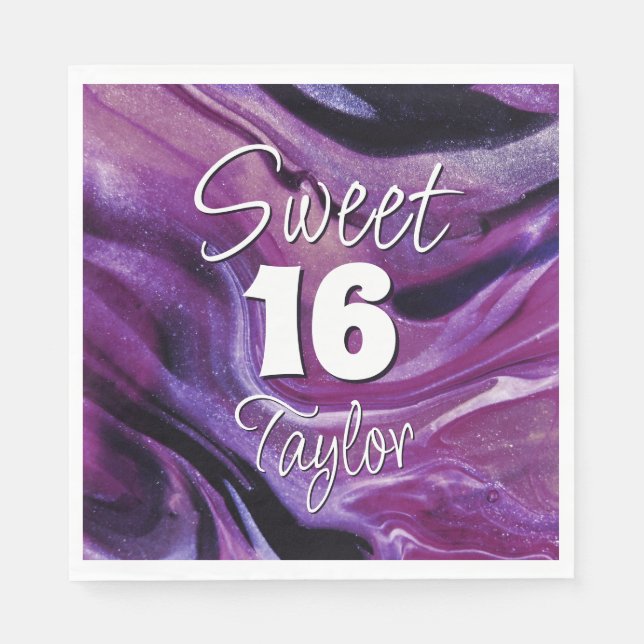 Guardanapo De Papel Sweet 16 Purple Marble Personalized (Frente)