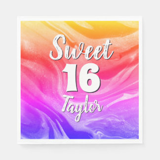 Guardanapo De Papel Sweet 16 Rainbow Colored Marble Personalized