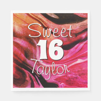 Guardanapo De Papel Sweet 16 Red & Orange Marble Personalized