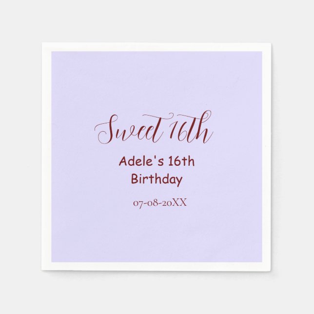 Guardanapo De Papel Sweet 16th birthday purple pastel mauve retro name (Frente)