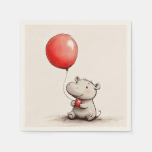 Guardanapo De Papel Sweet Baby Hippo com Papel Balão Vermelho