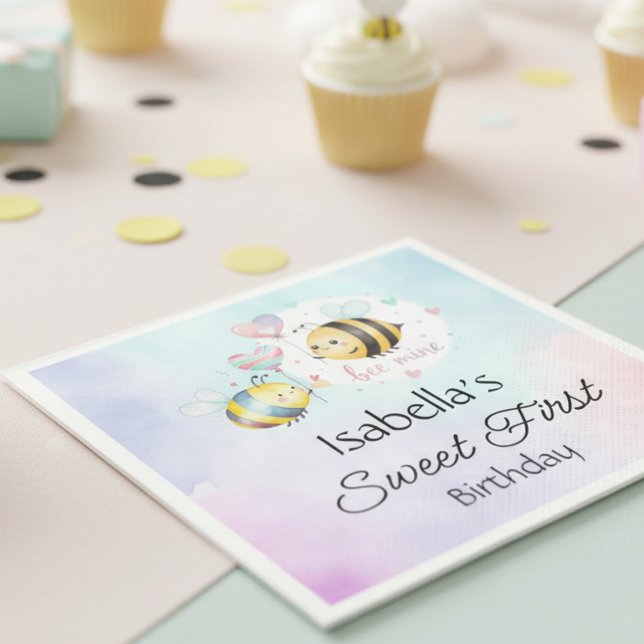Guardanapo De Papel Sweet Bee First Birthday Personalized  (Criador carregado)