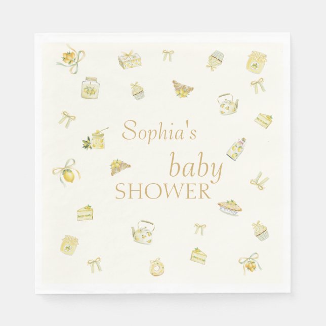 Guardanapo De Papel Sweet Little Lemon Watercolor Baby Shower (Frente)