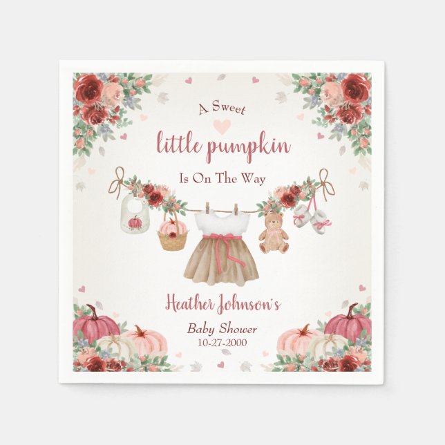 Guardanapo De Papel Sweet Little Pumpkin Autumn Baby Shower (Frente)