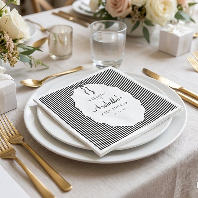 Guardanapo De Papel Sweet Pinstriped Black Bow Baby Shower (Criador carregado)