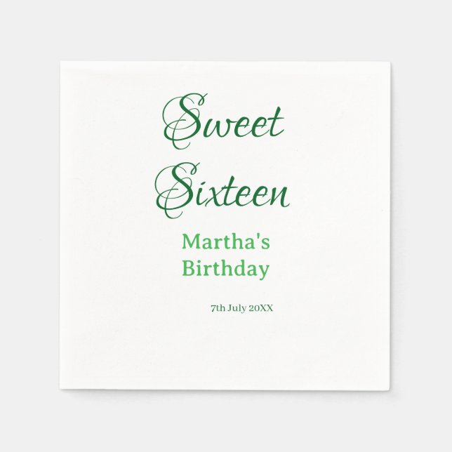 Guardanapo De Papel Sweet Sixteen green name date calligraphy boho ret (Frente)