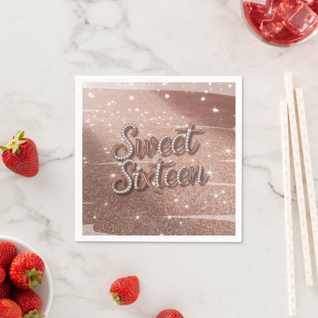 Guardanapo De Papel Sweet Sixteen In Rose Gold and Pearls (Insitu)