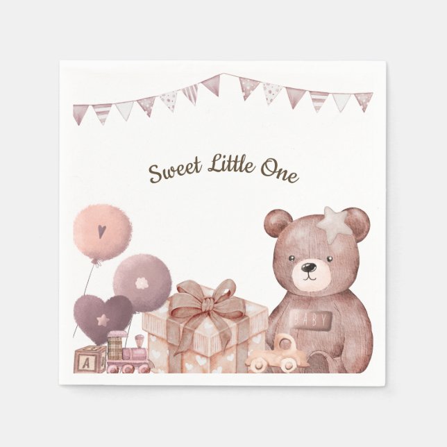 Guardanapo De Papel Sweet Teddy Bear Baby Shower Napkin (Frente)
