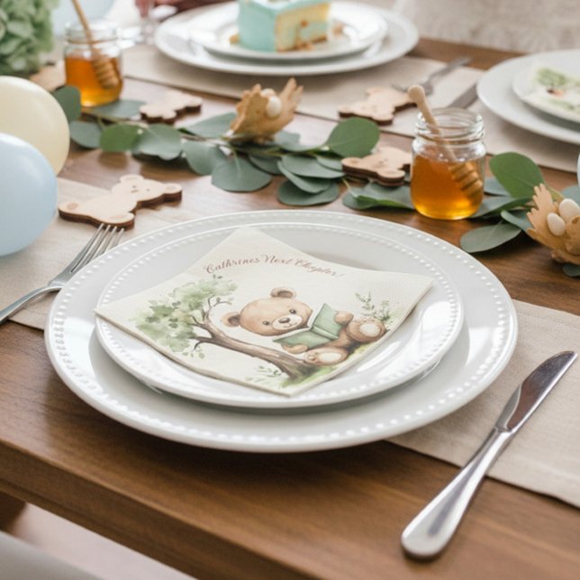 Guardanapo De Papel Sweet Teddy Bear Book Lover Baby Shower Party  (Criador carregado)