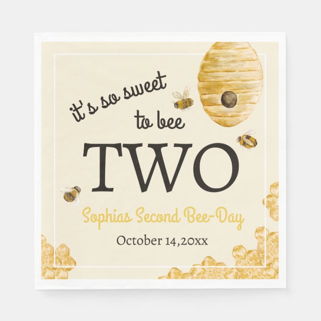 Guardanapo De Papel Sweet To Bee Two Second Birthday Bees Honeycomb (Frente)