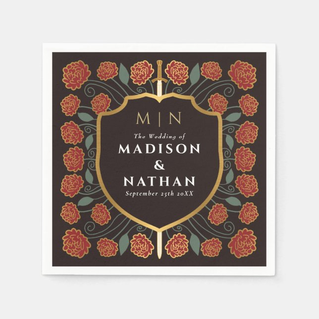 Guardanapo De Papel Sword & Shield Medieval Fantasy Casamento Monogram (Frente)