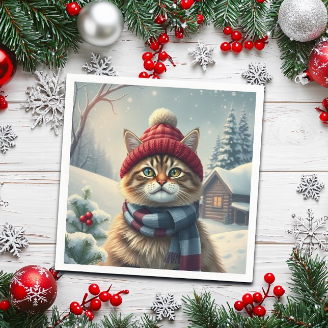 Guardanapo De Papel Tabby Cat em Preppy Winter Attyre and Hat Winter (Criador carregado)