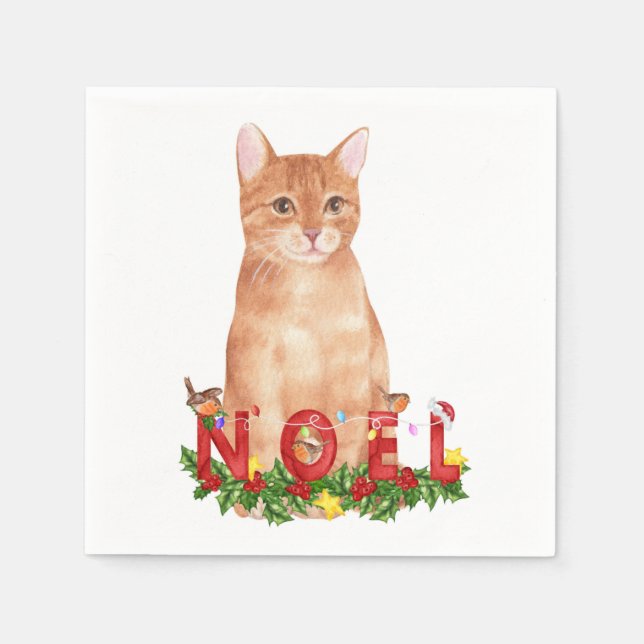 Guardanapo De Papel Tabby Cat Watercolor de Natal (Frente)