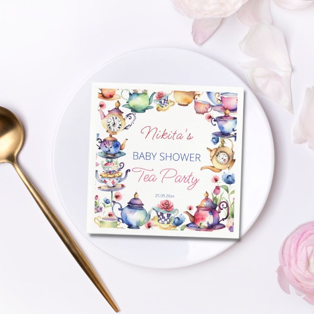 Guardanapo De Papel Tábua de chá de fraldas Alice no País das Maravilh (Alice in wonderland baby shower tea party tableware personalized napkins whimsical tea cups tea pot )