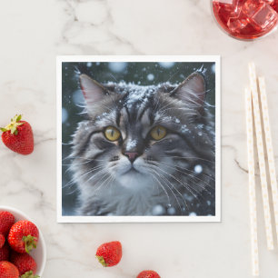 Guardanapo De Papel Tabuleiro de Cinzas bonito por Gato em Snowstorm
