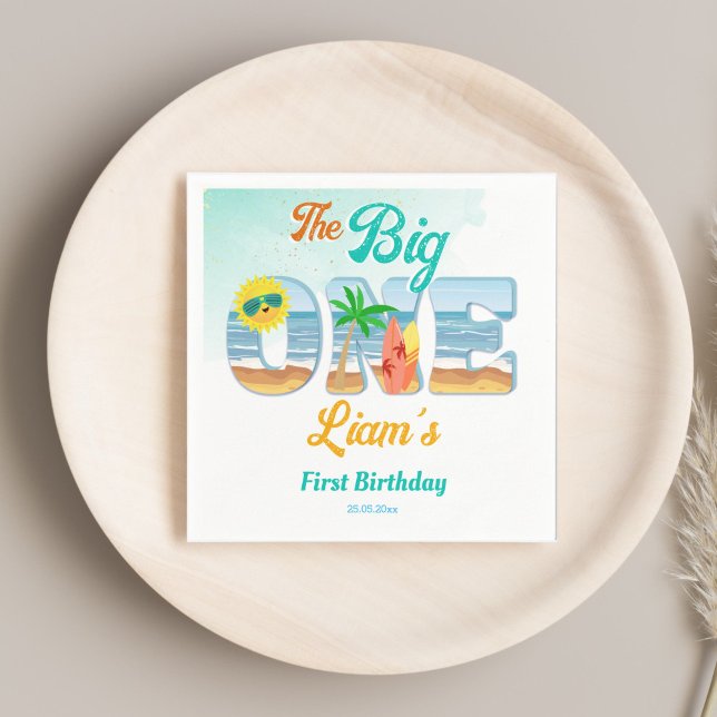 Guardanapo De Papel Tabwares de aniversário de verão para a Grande One (Big One surfing beach summer first birthday party personalized tableware monogram printed Napkins)
