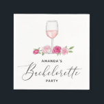 Guardanapo De Papel Taça de vinho floral rosa elegante para despedida<br><div class="desc">Guardanapo de despedida de solteira com taça de vinho floral rosa.</div>