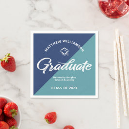 Guardanapo De Papel Tampa de Ícone de Graduação Azul em Negrito Script