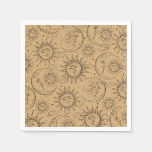 Guardanapo De Papel Tan Beige Vintage Celestial Sun Moon Stars