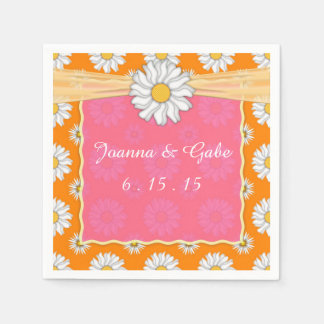 Guardanapo De Papel Tangerine Tango Orange Pink Daisy Floral Weding