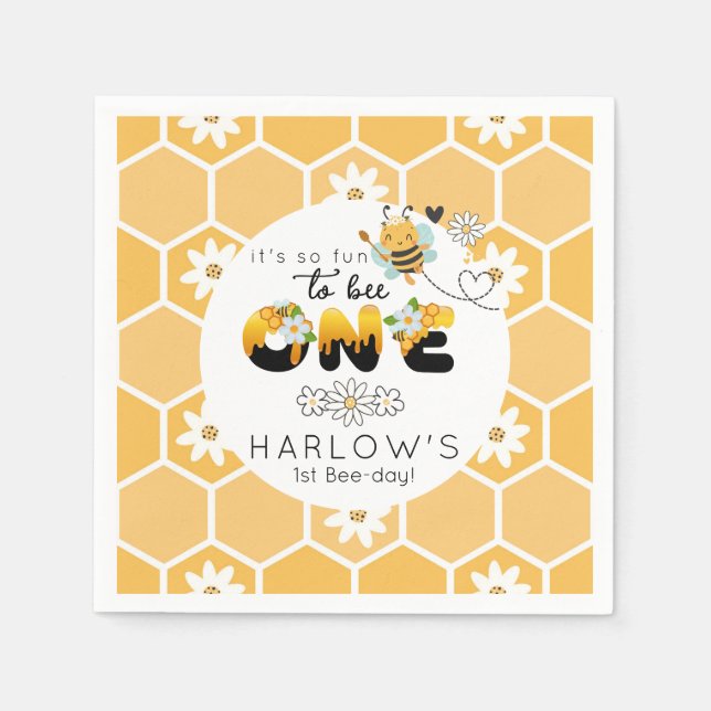 Guardanapo De Papel Tão divertido ser o primeiro aniversario de abelhã (Frente)