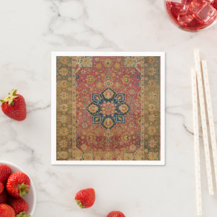 Guardanapo De Papel Tapete Persa Asiático Kashan em Ouro Vermelho