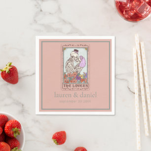 Guardanapo De Papel Tarot Lovers Skeleton Names Date Weding