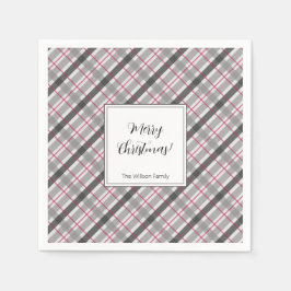 Guardanapo De Papel Tartan Balmoral Black Cinza Burgundy Monogramed