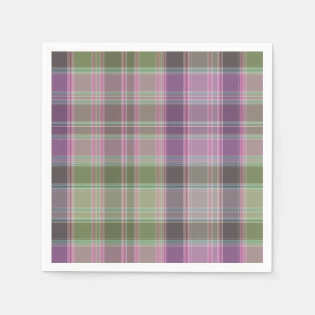 Guardanapo De Papel Tartan clássico verde lilac. (Frente)