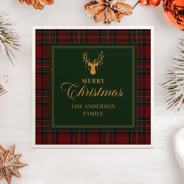 Guardanapo De Papel Tartan Plaid Merry Christmas Family Napkins (Criador carregado)