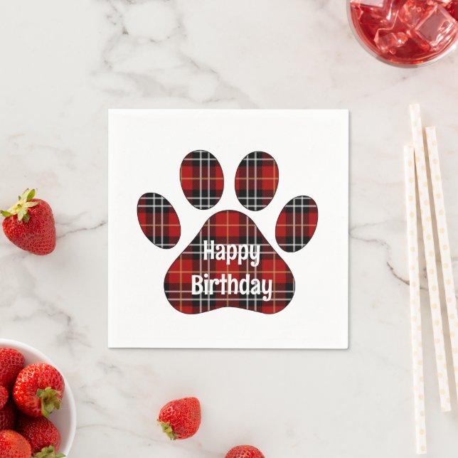 Guardanapo De Papel Tartan Xadrez Birthday Pawprint (Insitu)