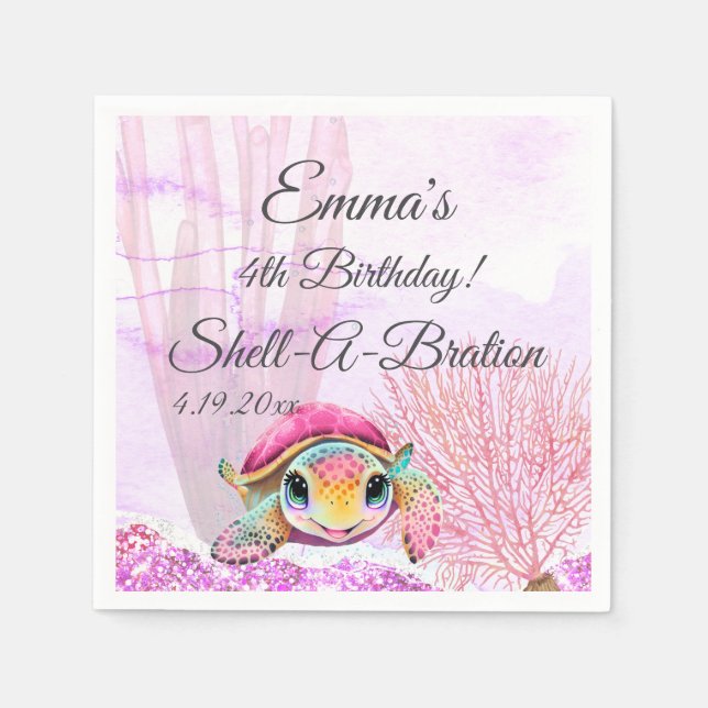 Guardanapo De Papel Tartaruga 4º Aniversário, Sob o Mar (Frente)