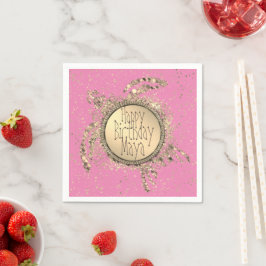 Guardanapo De Papel Tartaruga Dourada brilhante no Aniversário Rosa