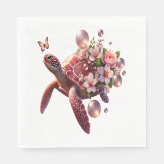 Guardanapo De Papel Tartaruga Floral Boho, Flor Rosa