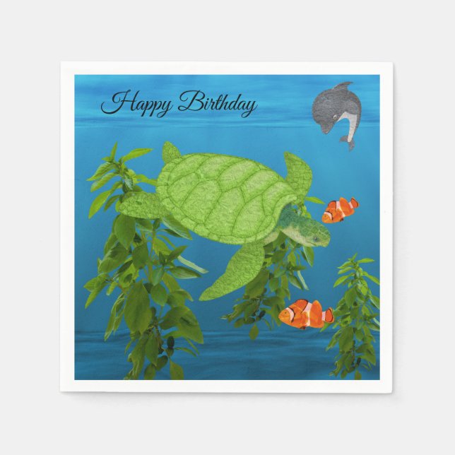 Guardanapo De Papel Tartaruga marinha, debaixo do oceano (Frente)