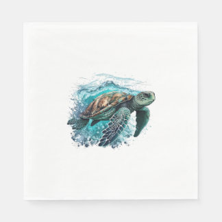 Guardanapo De Papel Tartaruga Marinha Elegante Nadando No Oceano Azul
