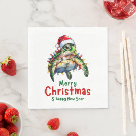 Guardanapo De Papel Tartaruga marinha Natal Hat Xmas