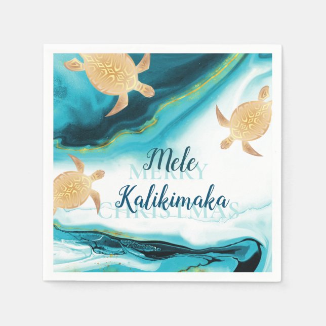 Guardanapo De Papel Tartarugas do Mar Dourado | Mele Kalikimaka | Nata (Frente)