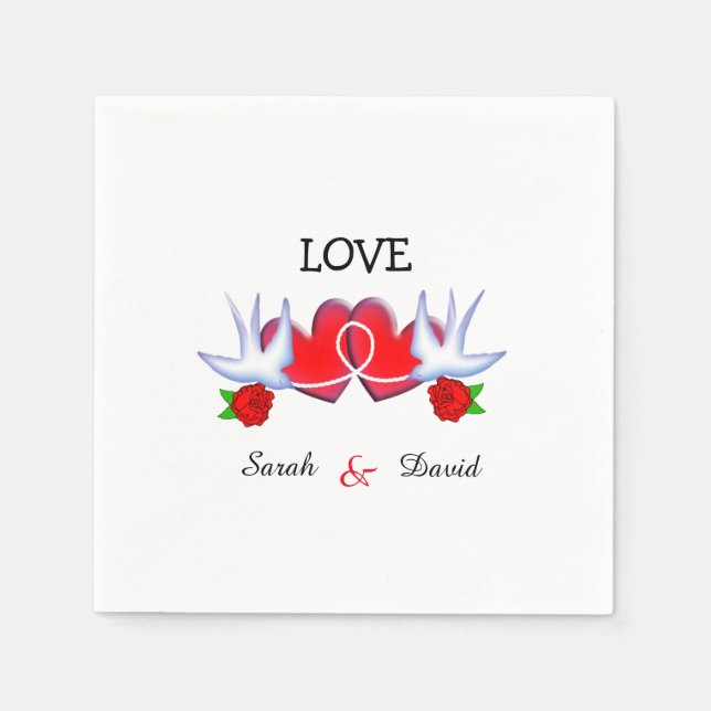 Guardanapo De Papel Tatuagem Engole Corações E Rosa (Frente)