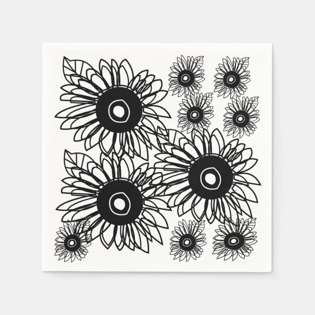 Guardanapo De Papel Tatuagem Girassol Floral Negro Preto Tatuagem (Frente)