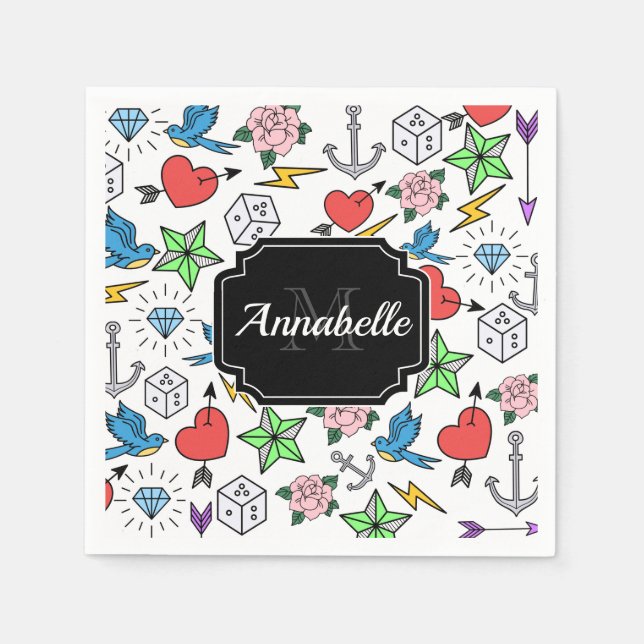 Guardanapo De Papel Tatuagem na Escola Antiga (Frente)