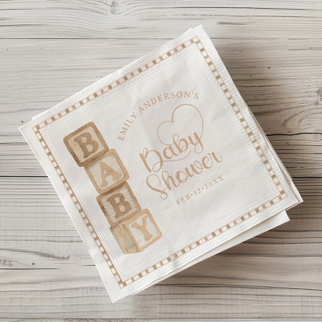 Guardanapo De Papel Taupe Baby Blocks Baby Shower Napkins (Baby Shower Napkins)