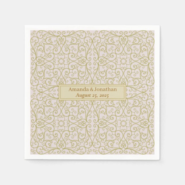 Guardanapo De Papel Taupe Barroco Monograma Casamento Napkins (Frente)
