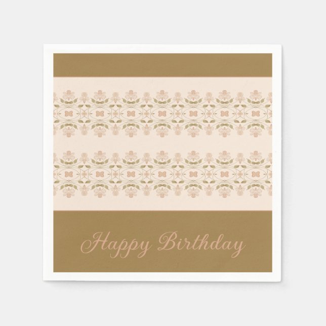 Guardanapo De Papel Taupe Com Floral Rosa (Frente)