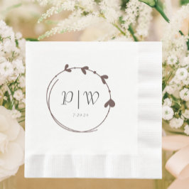Guardanapo De Papel Taupe Simple Heart Wreath Monograma Casamento