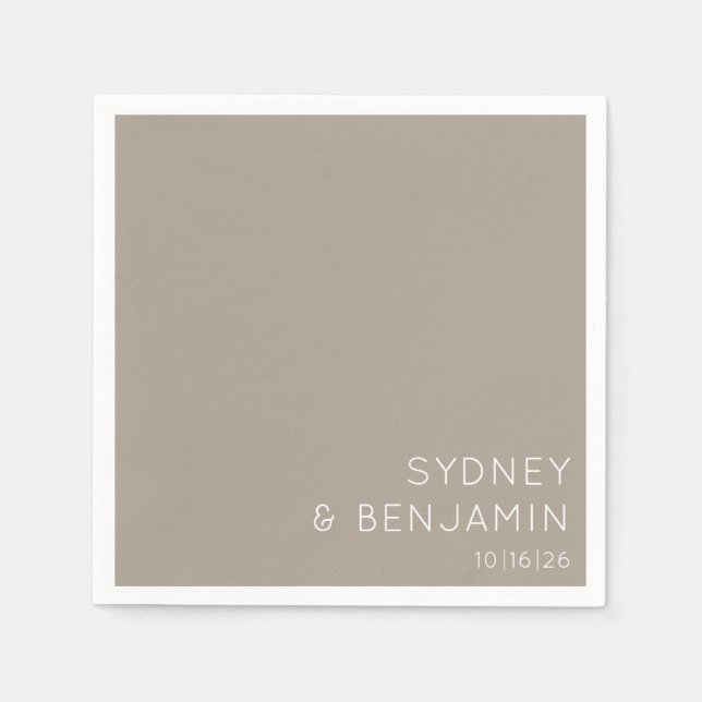 Guardanapo De Papel Taupe White, Casamento Personalizado Simples e Min (Frente)